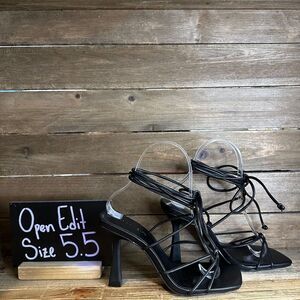 New‎ Womens Open Edit Black Faux Leather Tie Wrap Strappy Heels Sandals Size 5.5